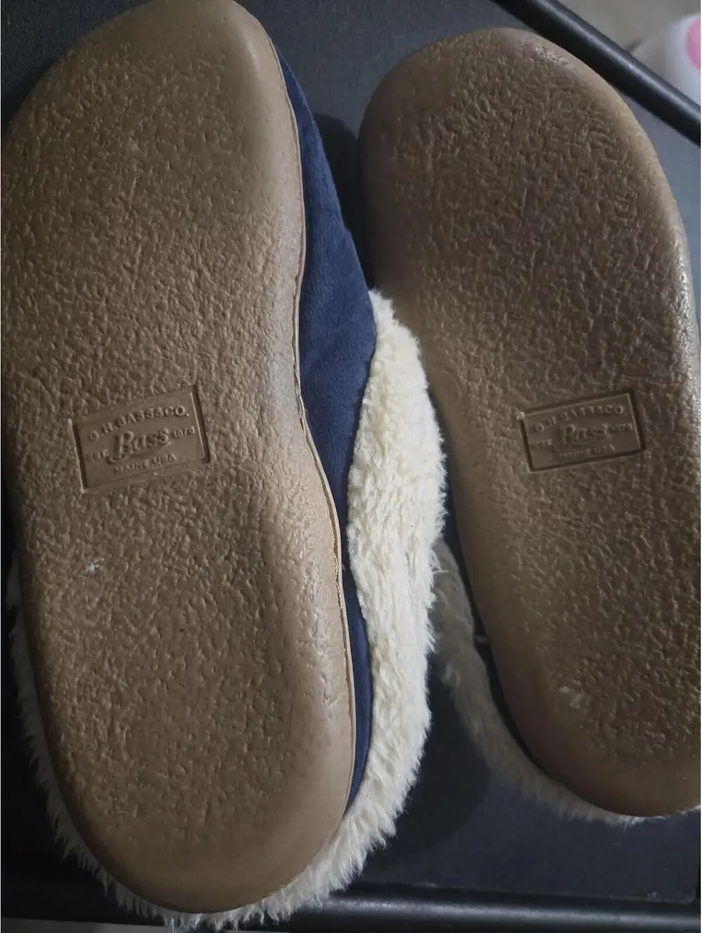 G.H. Bass & Co. Blue Suede Moccasin Slippers with Coffee & Alarm Clock Size 8M